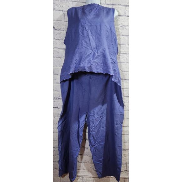 Jennifer Women Purple Blue Embroidered Top & Cropped Pants Set 20W Lightweight - Picture 1 of 10